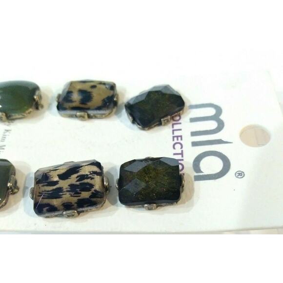 Mia Collection Earrings Set 3pc Animal Print Green Square Studs by Kim Min Sun - Picture 8 of 10